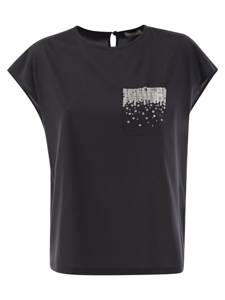 Peserico Crepe De Chine Top With Sequin Pocket