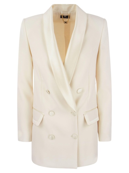 Elisabetta Franchi Double Breasted Jacket In Crepe And Satin