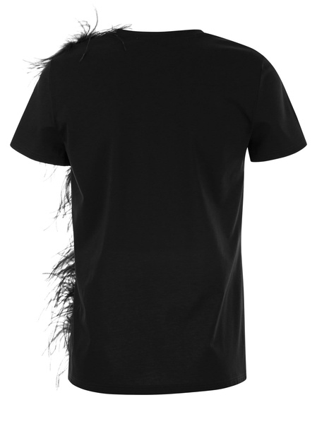 Max Mara Studio Lappole Jersey T Shirt With Feathers