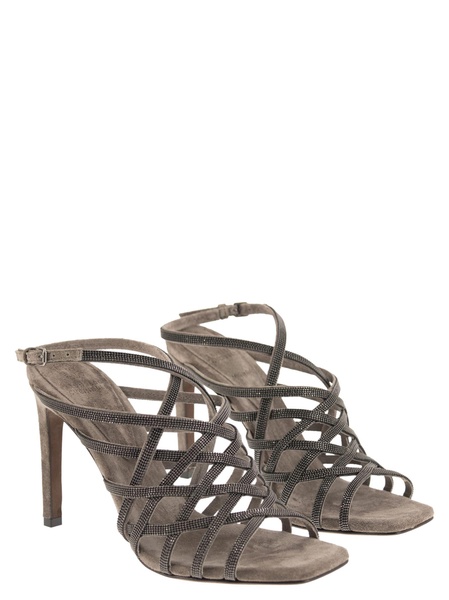 Brunello Cucinelli Precious Net Suede High Sandals