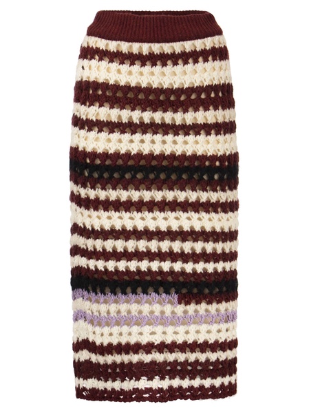 Marni Striped Wool Blend Crochet Skirt