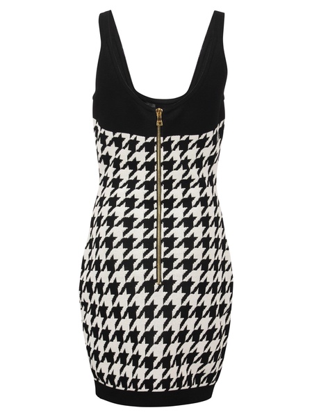 BALMAIN Sleeveless Black Knit Dress with Embossed Gold Buttons for Women