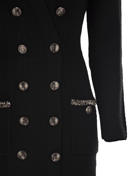 Elisabetta Franchi Coat Dress In Bouclé Wool With Embroidery