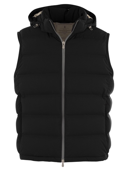 Brunello Cucinelli Sleeveless Down Jacket In Membraned Taffeta With Heat Tapes And Detachable Hood