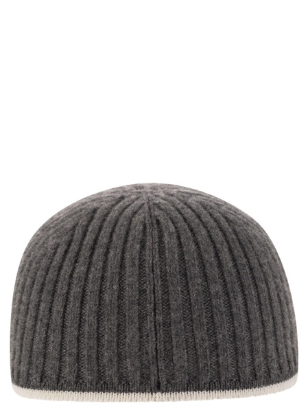 Brunello Cucinelli Ribbed Virgin Wool, Cashmere And Silk Knit Baseball Cap With Jewel