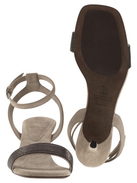 Brunello Cucinelli Suede Sandals With Precious Insert