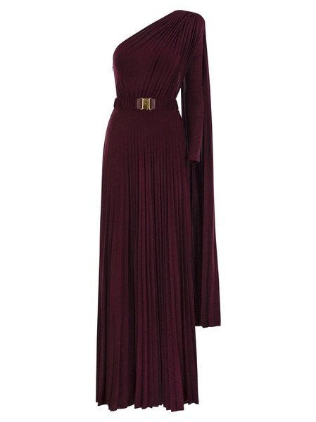 Elisabetta Franchi One Shoulder Red Carpet Dress In Pleated Lurex Jersey