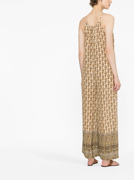 Gold Hawk Printed Silk Jumpsuit