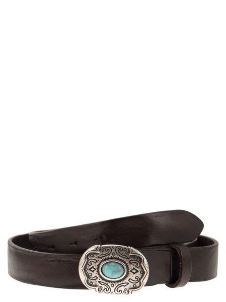 Alberto Luti Leather Belt With Engraved Buckle