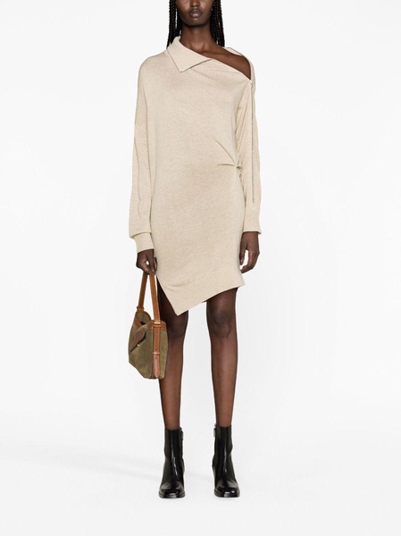 Neutral Gaelys Asymmetric Knitted Dress