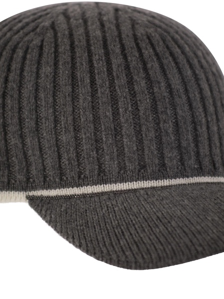 Brunello Cucinelli Ribbed Virgin Wool, Cashmere And Silk Knit Baseball Cap With Jewel