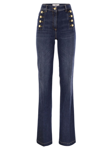 Elisabetta Franchi Stretch Cotton Flared Jeans With Side Button Fastening