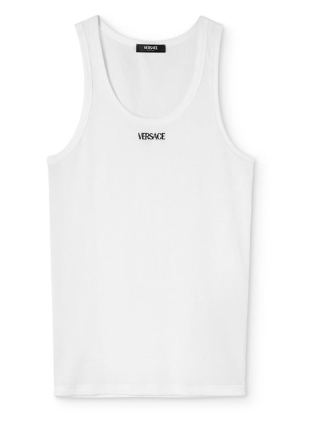 Versace Logo Ribbed Cotton Tank Top