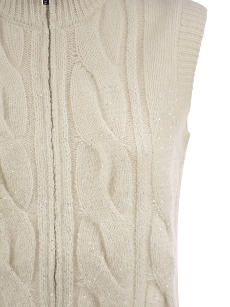 Peserico Cable Zip Vest In Alpaca Wool