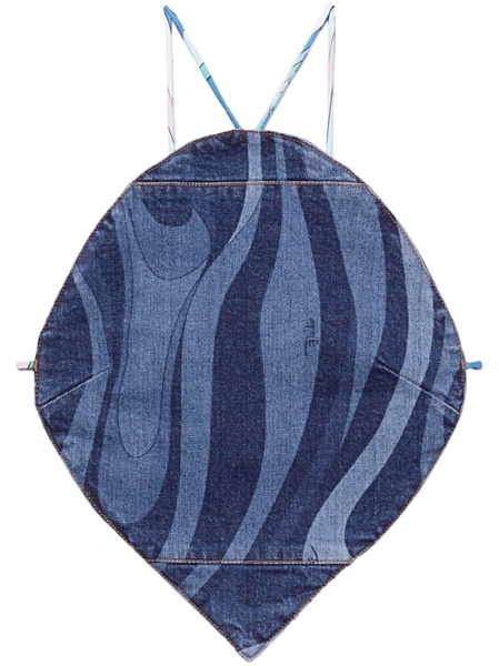 blue Marmo-print denim top