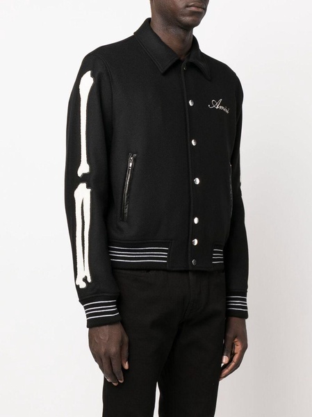 bones appliqué wool-blend bomber jacket