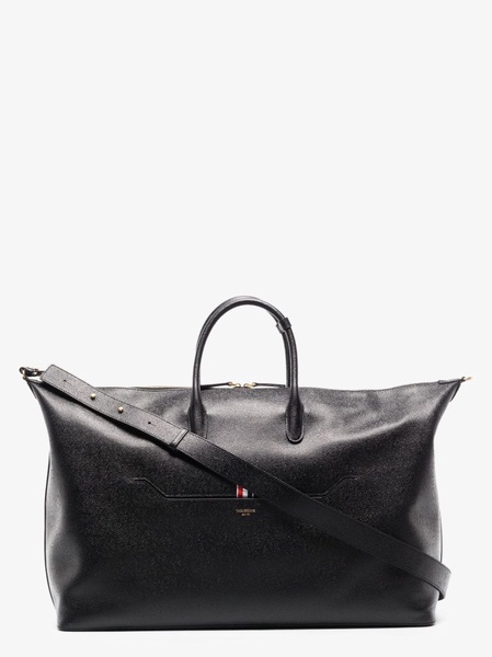 black 4-bar stripe leather holdall bag