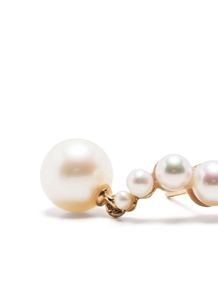 14K Yellow Gold Curve Pearl Drop Earrings