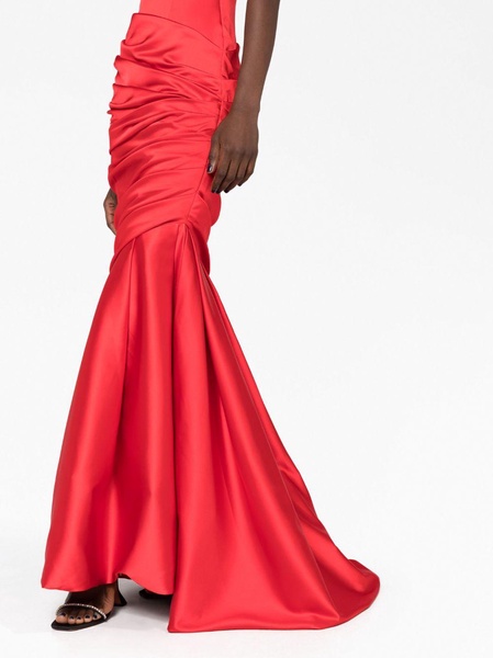 Red gathered satin mermaid gown
