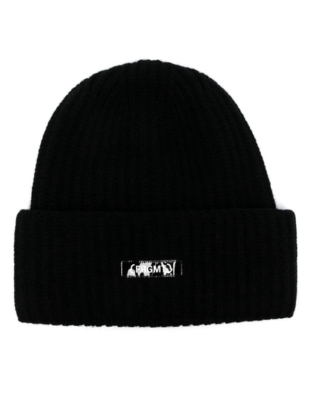 X Fragment Black Logo Patch Wool Beanie