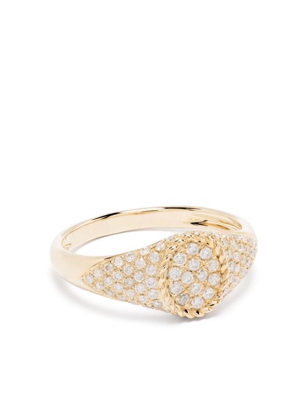 9K Yellow Gold Baby Chevalier Diamond Signet Ring