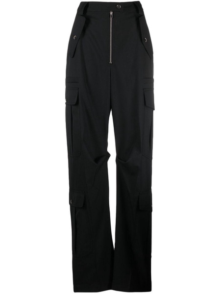 Black Wide-Leg Crepe Cargo Trousers