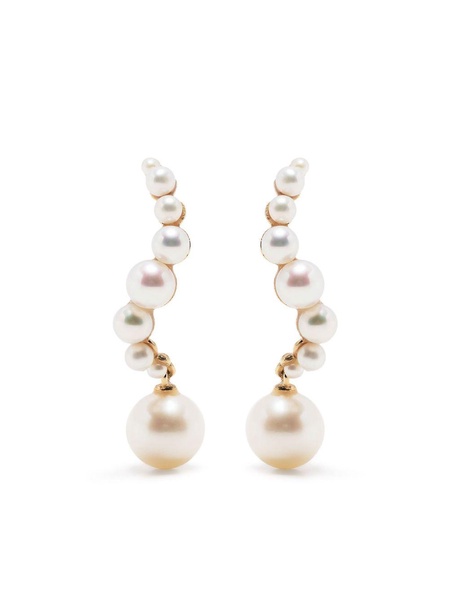 14K Yellow Gold Curve Pearl Drop Earrings