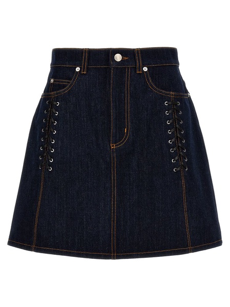 Alexander McQueen Lace-Detailed Denim Mini Skirt