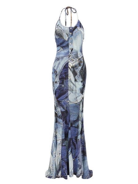 Moschino Graphic Printed Halterneck Maxi Dress