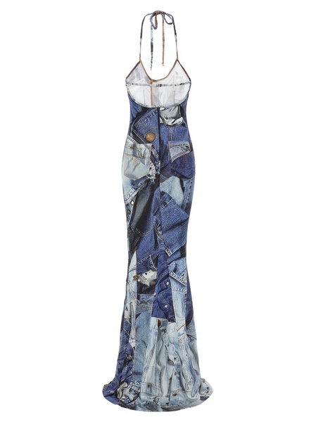 Moschino Graphic Printed Halterneck Maxi Dress