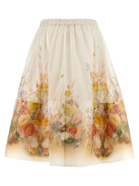 Zimmermann Tranquillity Floral-Printed A-Line Midi Skirt