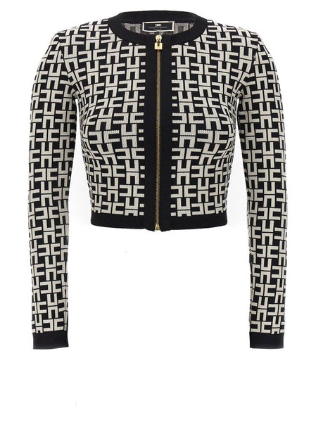 Elisabetta Franchi Monogram-Jacquard Zipped Cardigan