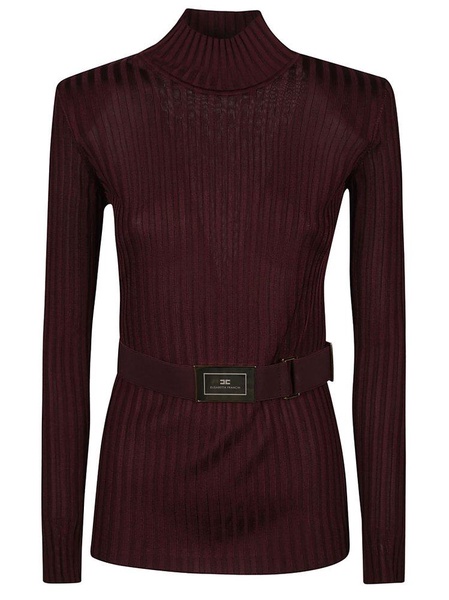 Elisabetta Franchi Turtleneck Ribbed Belted Waist Top