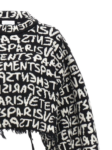 Graffiti Monogram Sweater, Cardigans White/Black