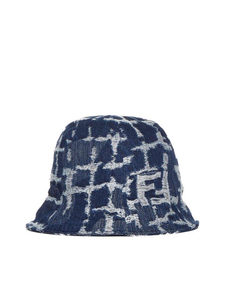 Fendi FF Jacquard Distressed Denim Bucket Hat