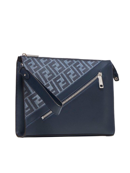 Fendi FF Jacquard Panelled Zipped Clutch Bag