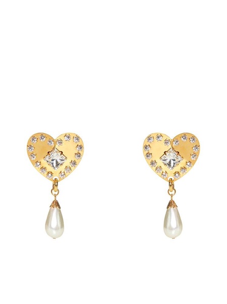 Alessandra Rich Heart-Motif Embellished Clip-On Earrings