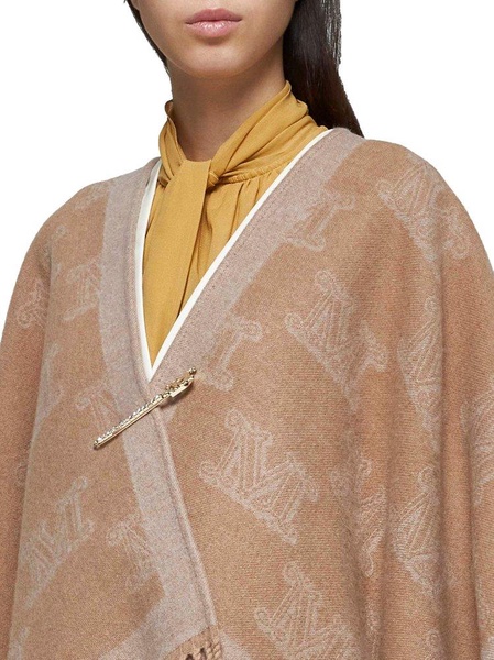 Max Mara All-Over Logo Patterned Fringed Cape