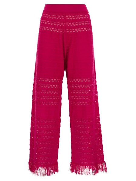 Elisabetta Franchi Lace Stitch Frayed-Hem Trousers