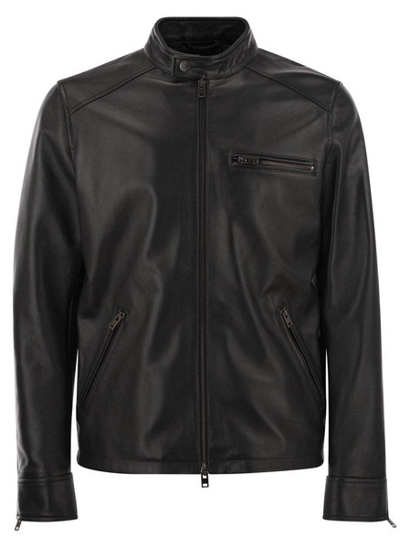 Hogan Zip-Up Leather Biker Jacket