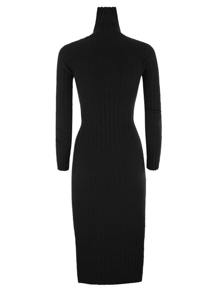 Elisabetta Franchi Ribbed Viscose Midi Dresses With Button Placket