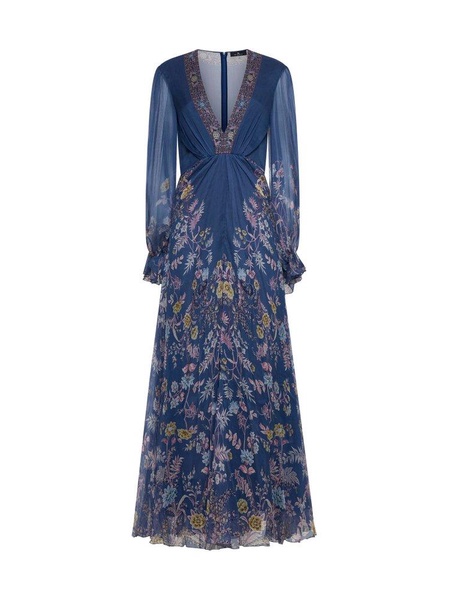 Etro Floral Printed V-Neck Long-Sleeved Dress