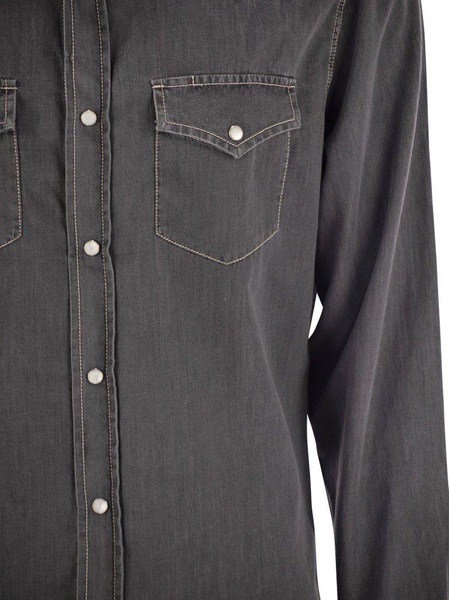 Brunello Cucinelli Easy Fit Shirt In Light Denim With Press Studs