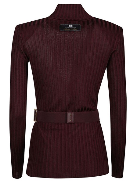 Elisabetta Franchi Turtleneck Ribbed Belted Waist Top