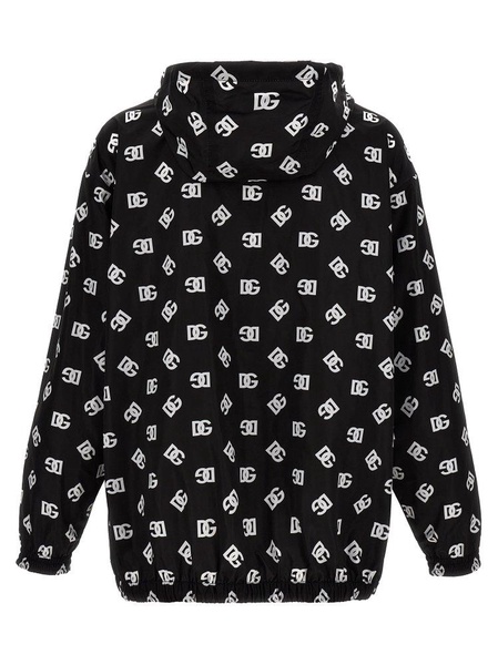 Logo Print Hooded Jacket Casual Jackets, Parka White/Black