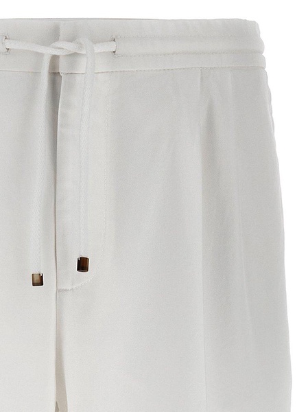 Brunello Cucinelli Leisure Fit Cotton Gabardine Trousers With Drawstring And Double Darts