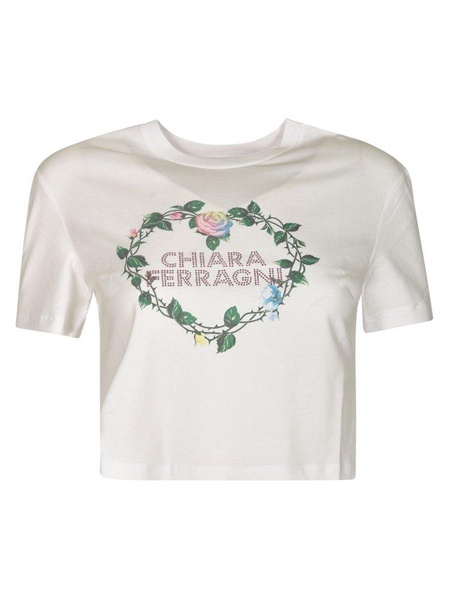 Chiara Ferragni Logo Embellished Cropped T-Shirt