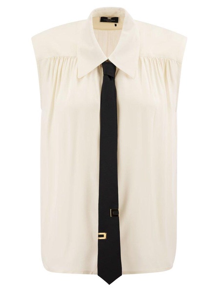 Elisabetta Franchi Viscose Georgette Flared Shirt With Lettering Tie