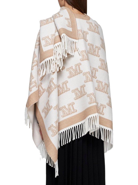 Max Mara Studio All-Over Logo Patterned Fringed Edge Cape