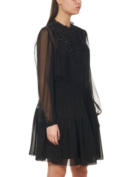 Alberta Ferretti Sheer Sleeves Pleated Dress